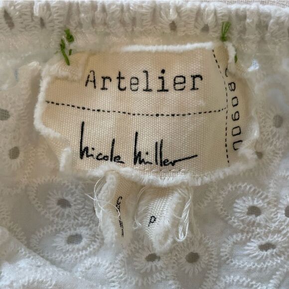 EUC Nicole Miller Atelier Off the Shoulder Eyelet Peasant Top White Sz. S - Picture 5 of 7